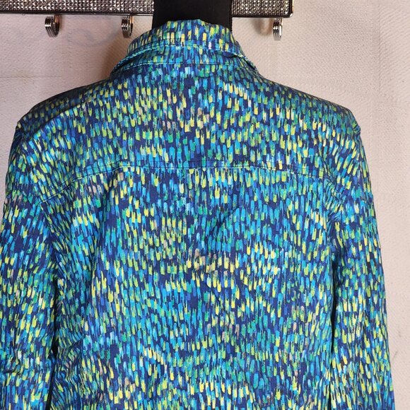 Attyre New York Blue Green Yellow Abstract Rayon Nylon Span Adj Waist Jacket XL - Picture 12 of 16